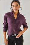 Zip-Up High Neck Brushed Sweater
