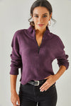 Zip-Up High Neck Brushed Sweater
