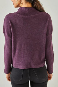 Zip-Up High Neck Brushed Sweater
