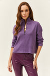 Zip-Up High Neck Brushed Sweater