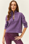 Zip-Up High Neck Brushed Sweater