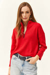 Zip-Up High Neck Brushed Sweater