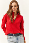 Zip-Up High Neck Brushed Sweater