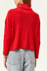 Zip-Up High Neck Brushed Sweater