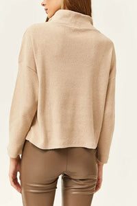 Zip-Up High Neck Brushed Sweater