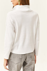 Zip-Up High Neck Brushed Sweater