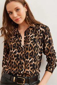 Leopard Print Draped Viscose Shirt
