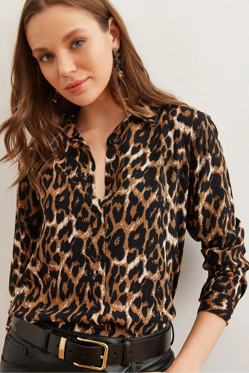 Leopard Print Draped Viscose Shirt