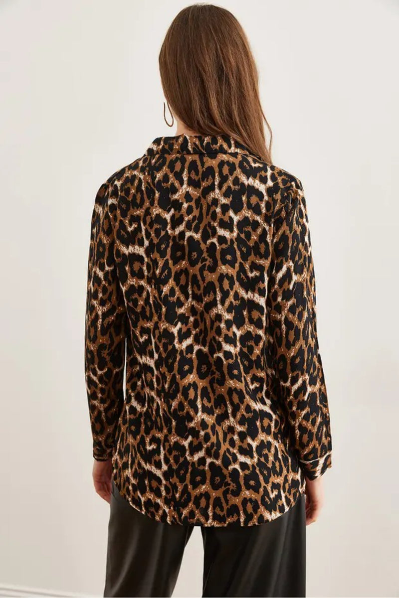 Leopard Print Draped Viscose Shirt