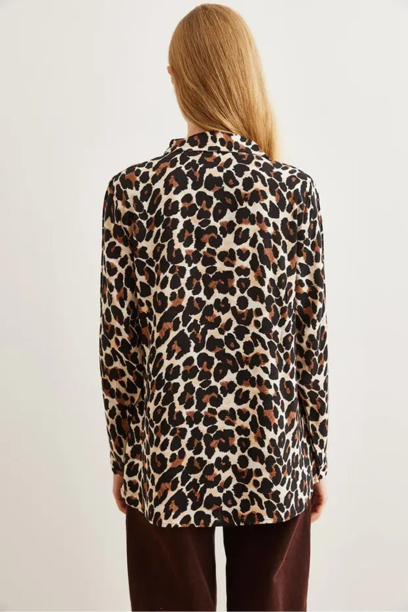 Leopard Print Draped Viscose Shirt