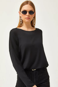 Crew Neck Draped Batwing Viscose Blouse