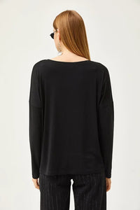 Crew Neck Draped Batwing Viscose Blouse