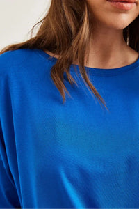 Crew Neck Draped Batwing Viscose Blouse