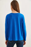 Crew Neck Draped Batwing Viscose Blouse