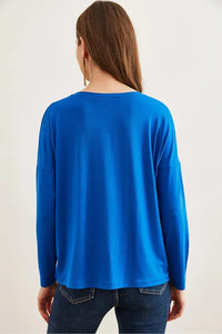 Crew Neck Draped Batwing Viscose Blouse