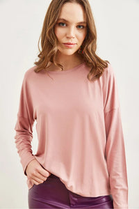 Crew Neck Draped Batwing Viscose Blouse