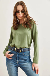 Crew Neck Draped Batwing Viscose Blouse
