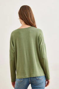 Crew Neck Draped Batwing Viscose Blouse