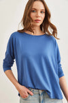 Crew Neck Draped Batwing Viscose Blouse