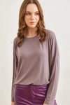 Crew Neck Draped Batwing Viscose Blouse
