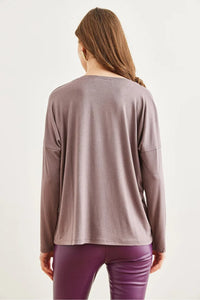 Crew Neck Draped Batwing Viscose Blouse