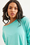 Crew Neck Draped Batwing Viscose Blouse