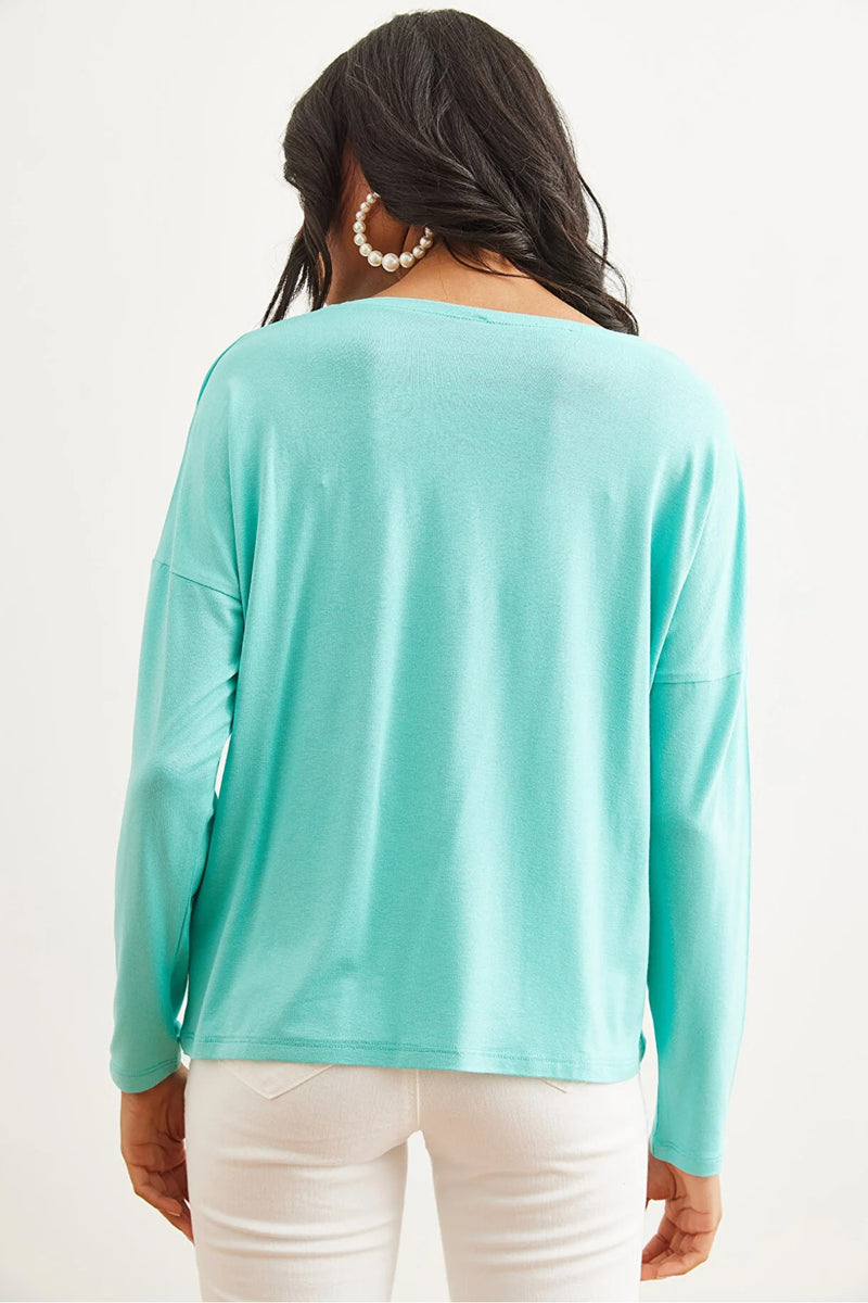 Crew Neck Draped Batwing Viscose Blouse