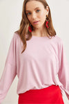 Crew Neck Draped Batwing Viscose Blouse