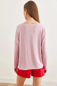 Crew Neck Draped Batwing Viscose Blouse