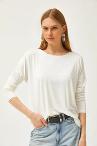 Crew Neck Draped Batwing Viscose Blouse