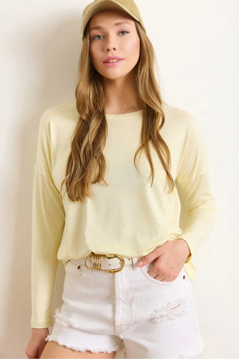 Crew Neck Draped Batwing Viscose Blouse