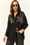 Sequin-Embellished Wool-Effect Oversized Winter Shirt