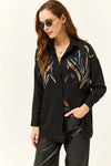 Sequin-Embellished Wool-Effect Oversized Winter Shirt