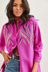 Sequin-Embellished Wool-Effect Oversized Winter Shirt