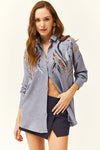 Sequin-Embellished Wool-Effect Oversized Winter Shirt