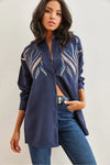 Sequin-Embellished Wool-Effect Oversized Winter Shirt
