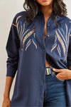 Sequin-Embellished Wool-Effect Oversized Winter Shirt