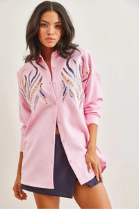 Sequin-Embellished Wool-Effect Oversized Winter Shirt