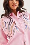 Sequin-Embellished Wool-Effect Oversized Winter Shirt