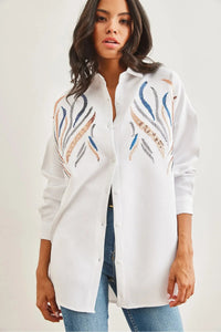 Sequin-Embellished Wool-Effect Oversized Winter Shirt
