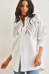 Sequin-Embellished Wool-Effect Oversized Winter Shirt