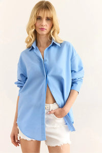 Oversized Poplin Shirt with Hidden Placket