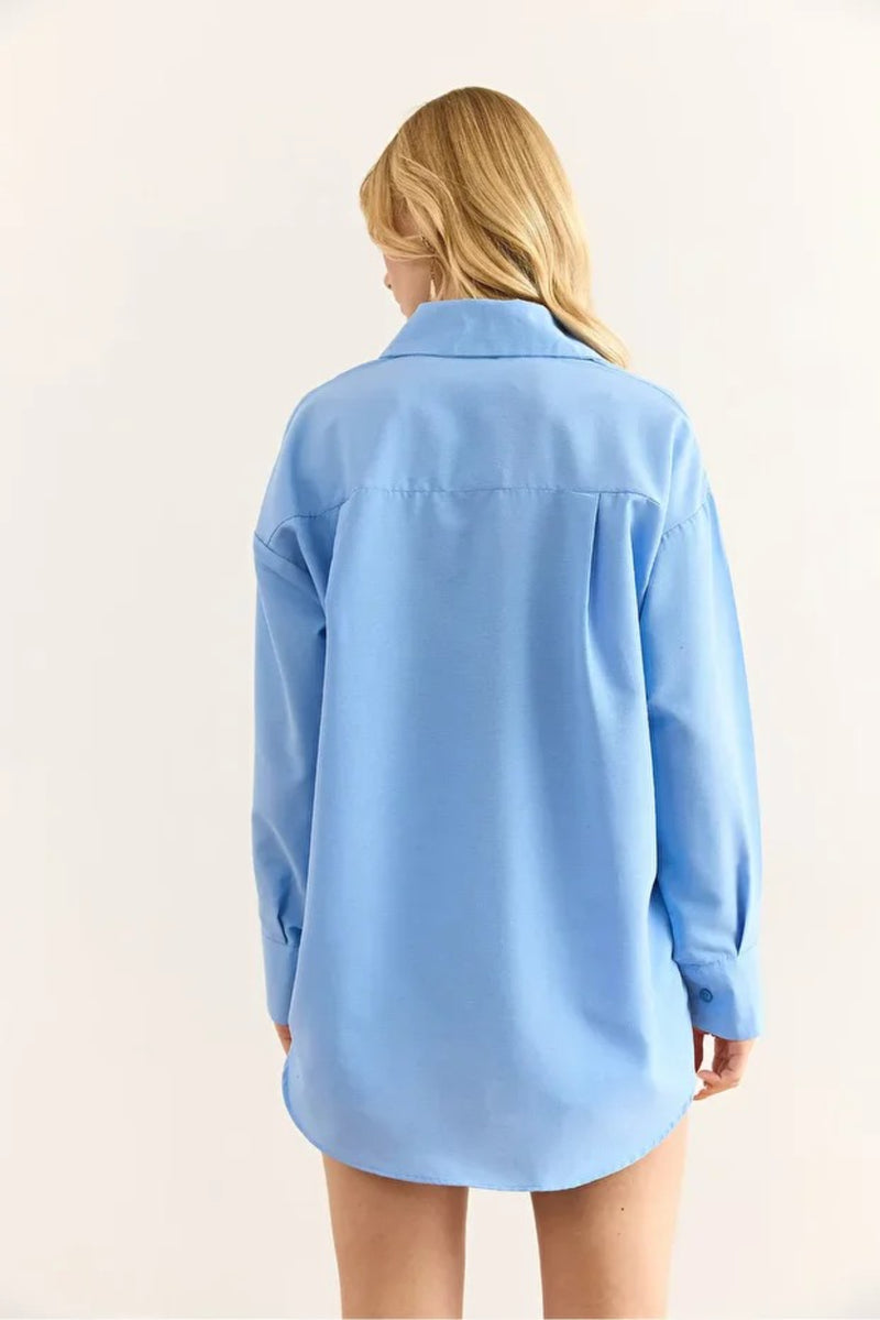 Oversized Poplin Shirt with Hidden Placket