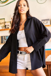 Oversized Poplin Shirt with Hidden Placket