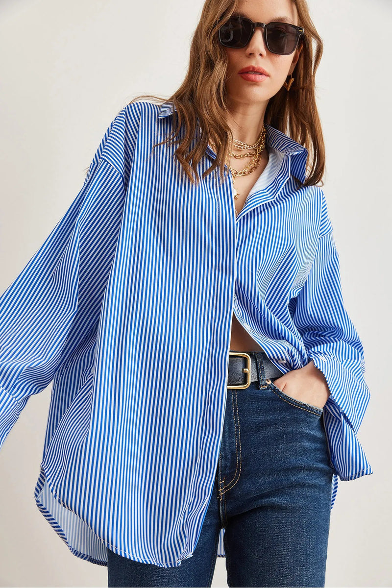 Oversized Poplin Shirt with Hidden Placket