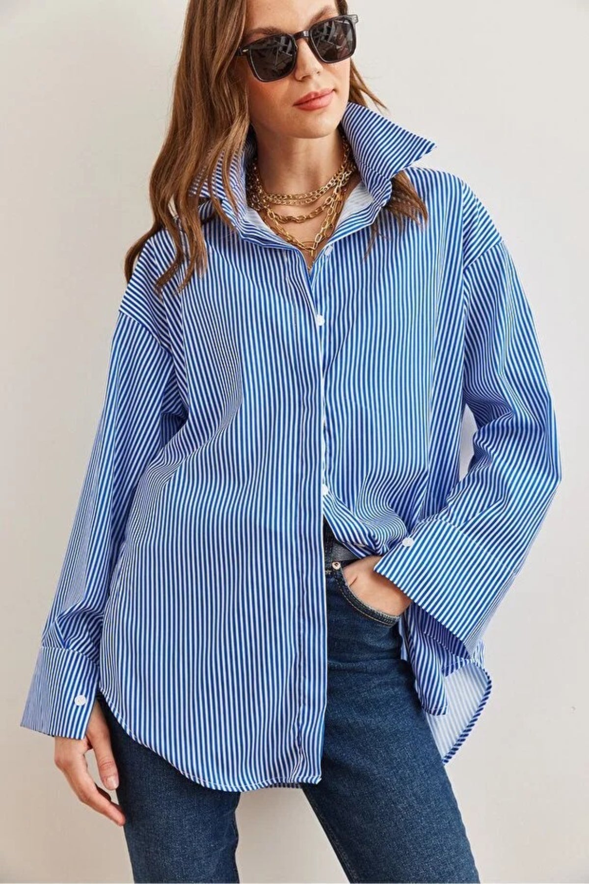 Oversized Poplin Shirt with Hidden Placket