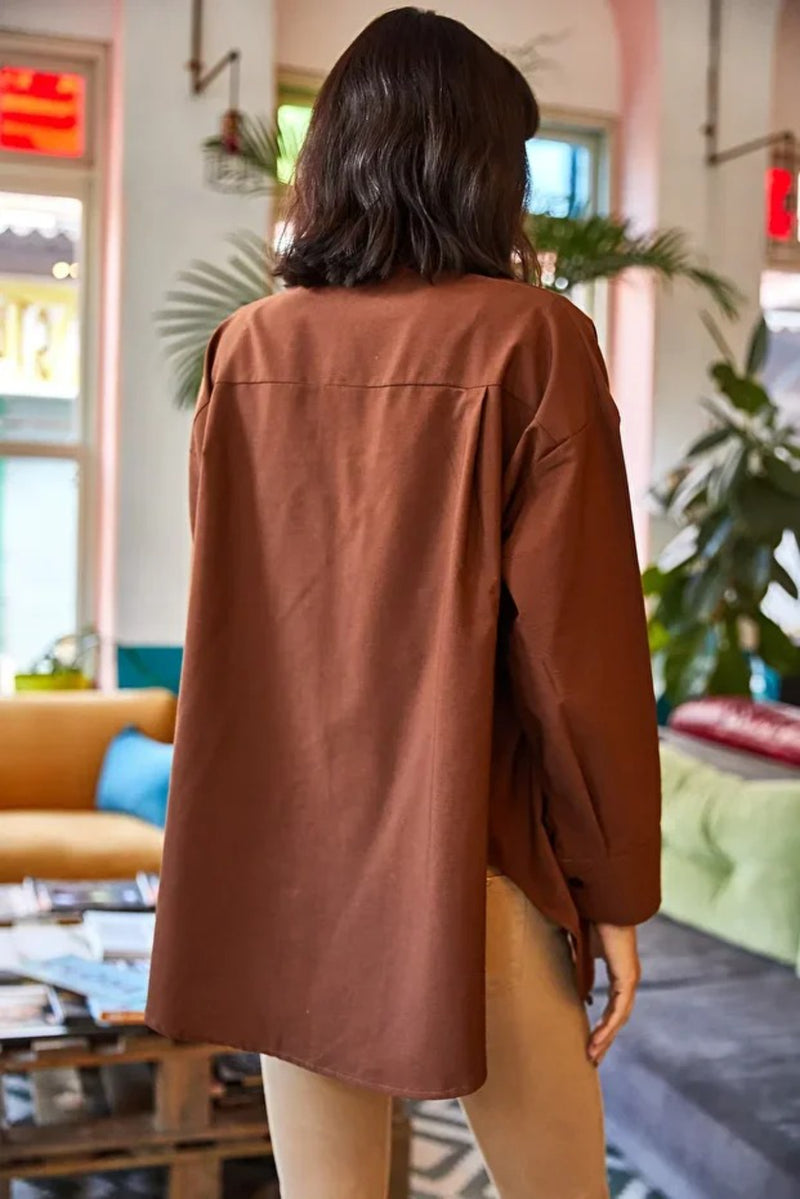 Oversized Poplin Shirt with Hidden Placket