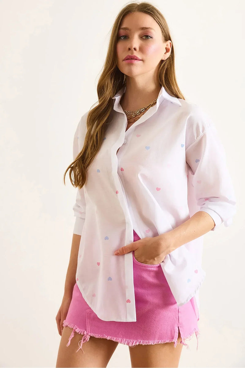 Oversized Poplin Shirt with Hidden Placket