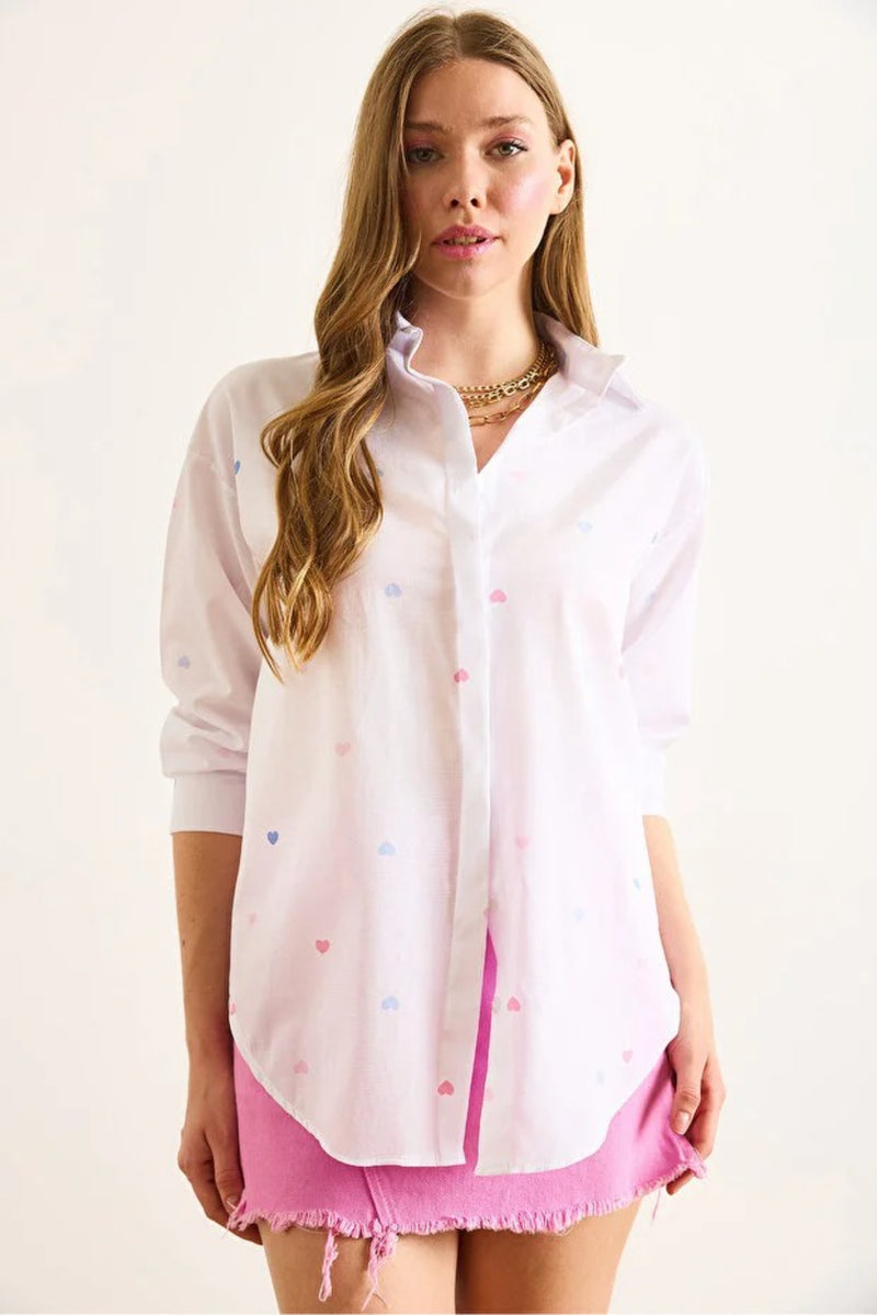 Oversized Poplin Shirt with Hidden Placket