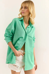 Oversized Poplin Shirt with Hidden Placket